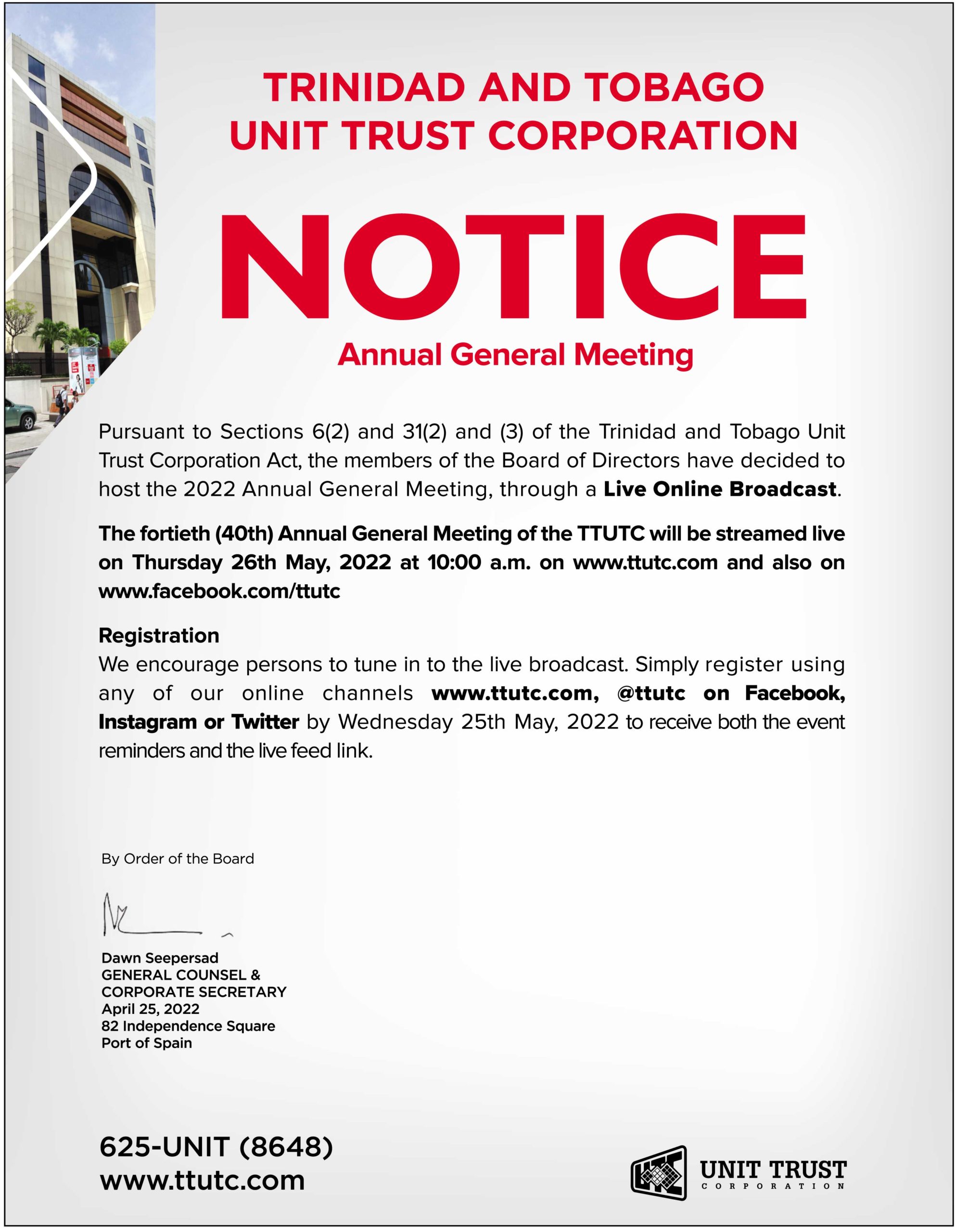 Notice Annual General Meeting 2022 Unit Trust Corporation